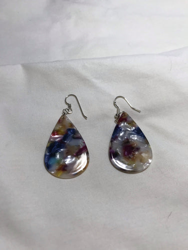 Teardrop white multicolored acrylic earrings