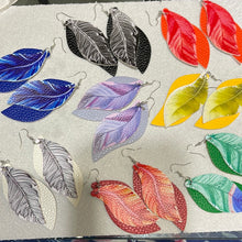 Load image into Gallery viewer, Multilayered faux leather feather look earrings