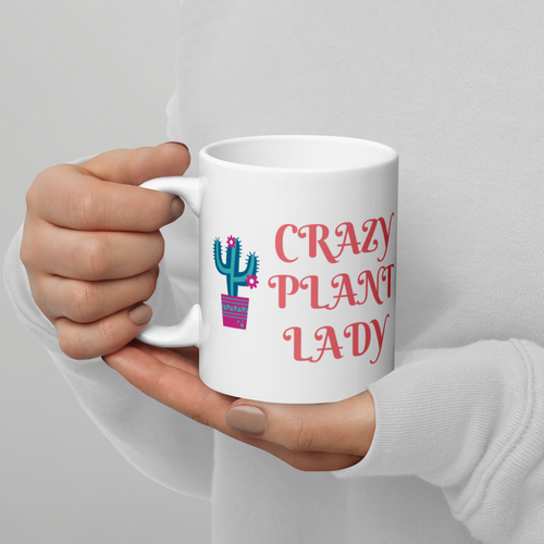 White glossy Crazy Plant Lady mug