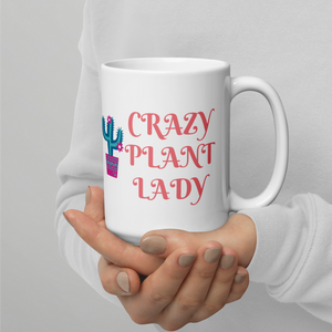 White glossy Crazy Plant Lady mug